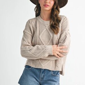 Women's Beige Cable Knit Sweater